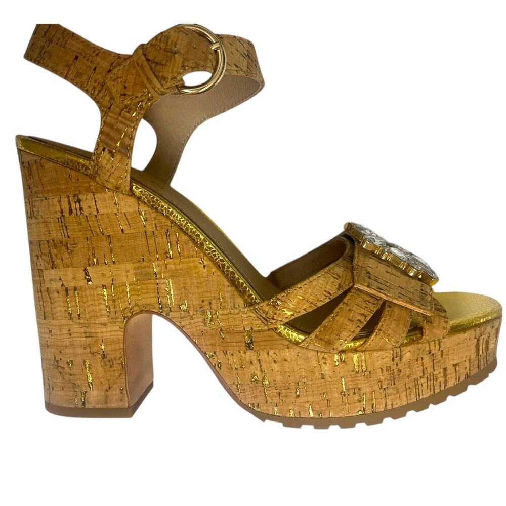 Donald Pliner Galatea Cork Platform Heels Jewels Gold | Sz 7.5 *Flaw* $258 - Picture 13 of 14